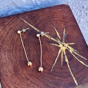 Gold Plated Sterling Silver Dangle Earrings long orbs Minimalist jewelry chic